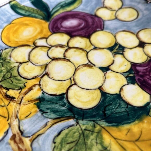 2 Hand Painted Ceramic Wall Plates Made in Spain Featuring Grapes and Pineapple - Picture 7 of 8